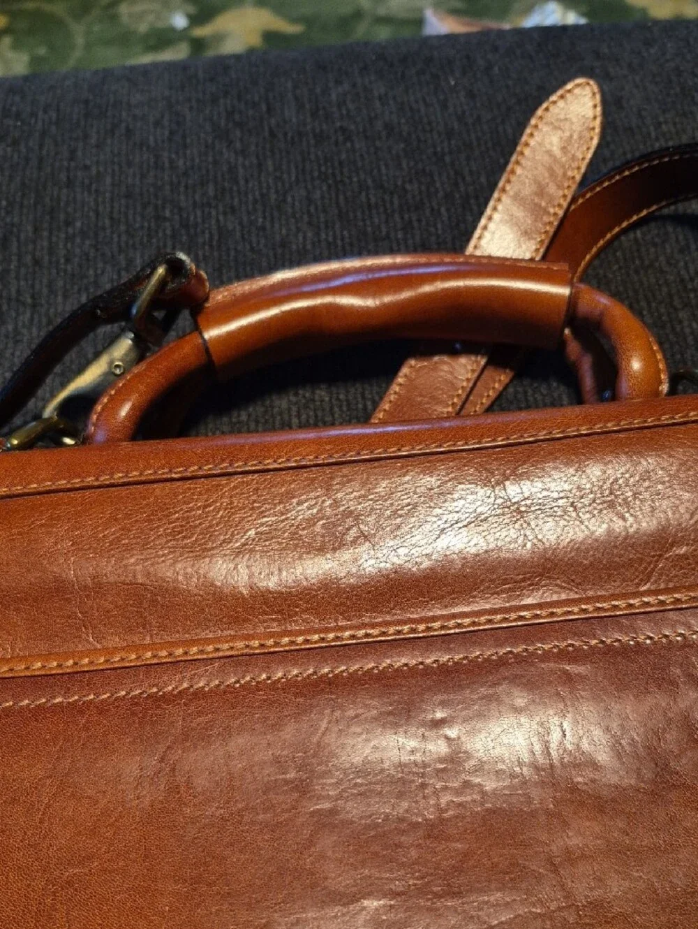Men's Leather Briefcase Bag in Cognac Brown